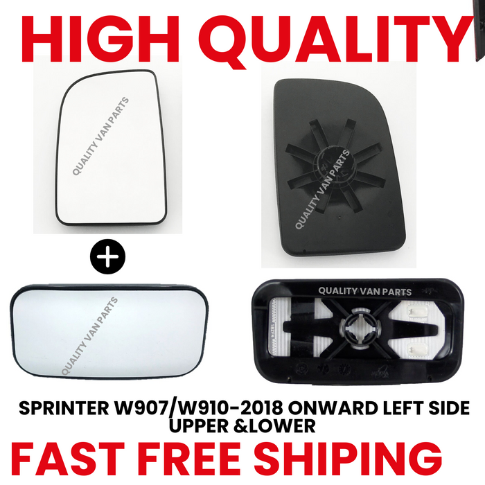 Mercedes Sprinter 2018-ONWARDS Upper AND Lower Wing Mirror Glass LEFT SIDE N/S