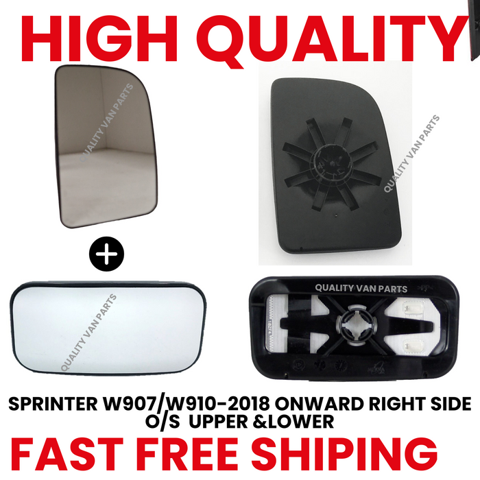 Mercedes Sprinter 2018-ONWARDS Upper AND Lower Wing Mirror Glass RIGHT SIDE O/S
