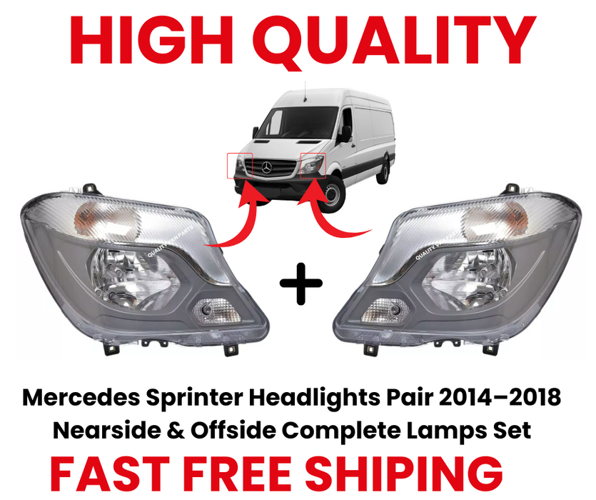 Mercedes Sprinter Headlights Pair 2014–2018 Nearside & Offside Complete Lamps Set