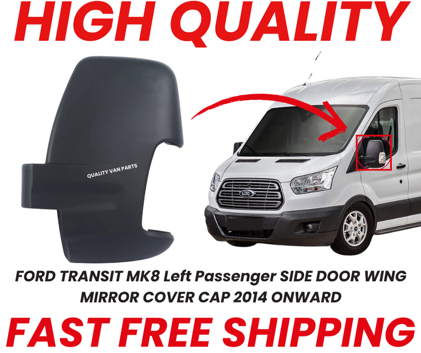 Wing Door Mirror Cover Cap Ford Transit Mk8 Van 2014-2024 Black Passengers Side