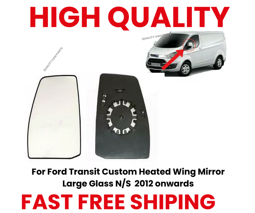 For Ford Transit Custom 2012-2023 Heated Upper Door Wing Mirror Glass Left