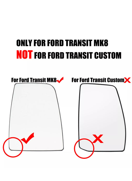 For Ford Transit Mk8 2014 ONWARDS Left Side Wing Mirror Glass none Heated Upper With Plate