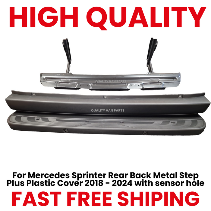 For Mercedes Sprinter Rear Back Metal Step Plus Plastic Cover 2018 - 2024 with sensor hole