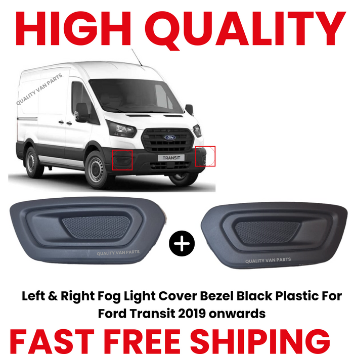Left & Right Fog Light Cover Bezel Black Plastic For Ford Transit 2019 onwards