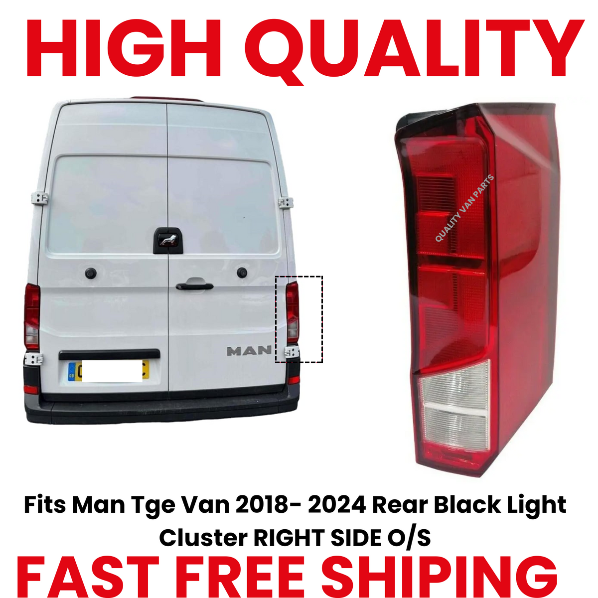 Fits Man Tge Van 2018- 2024 Rear Black Light Cluster RIGHT SIDE O/S — T ...