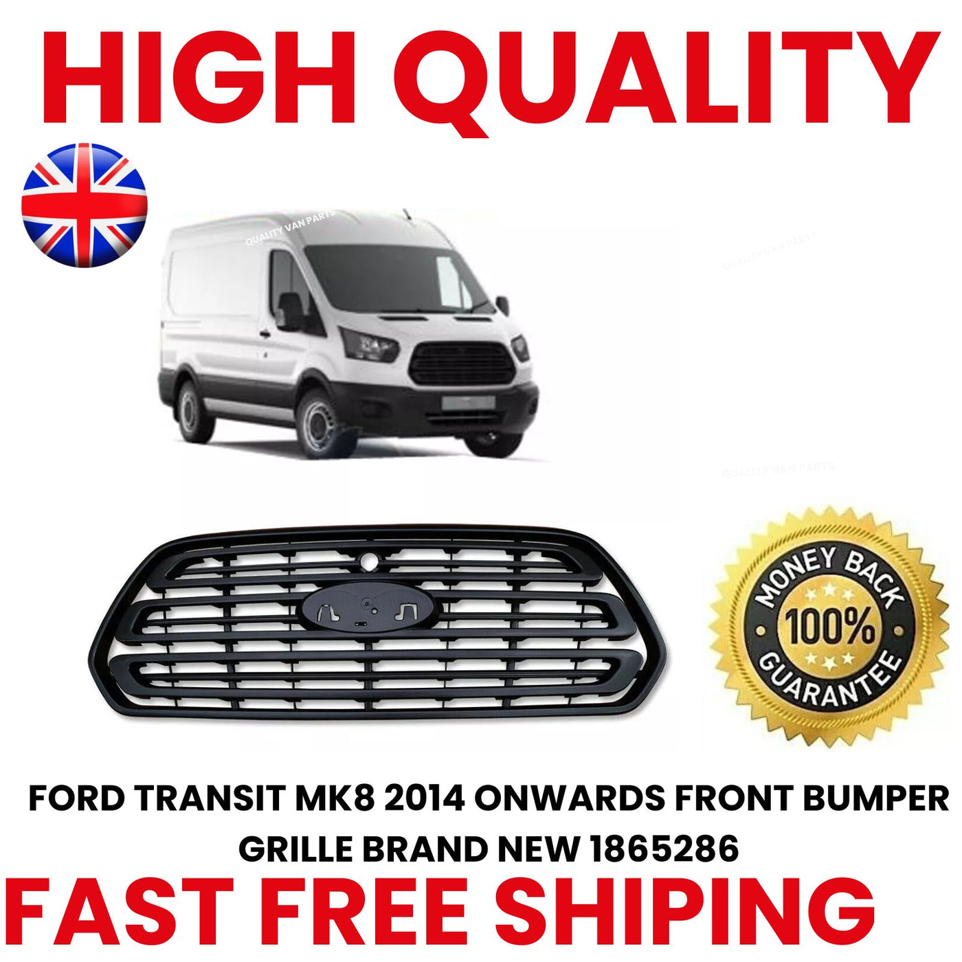 1865286 FITS FORD TRANSIT MK8 2014-2019 FRONT BUMPER GRILLE 1865286, TRA606 — T ...