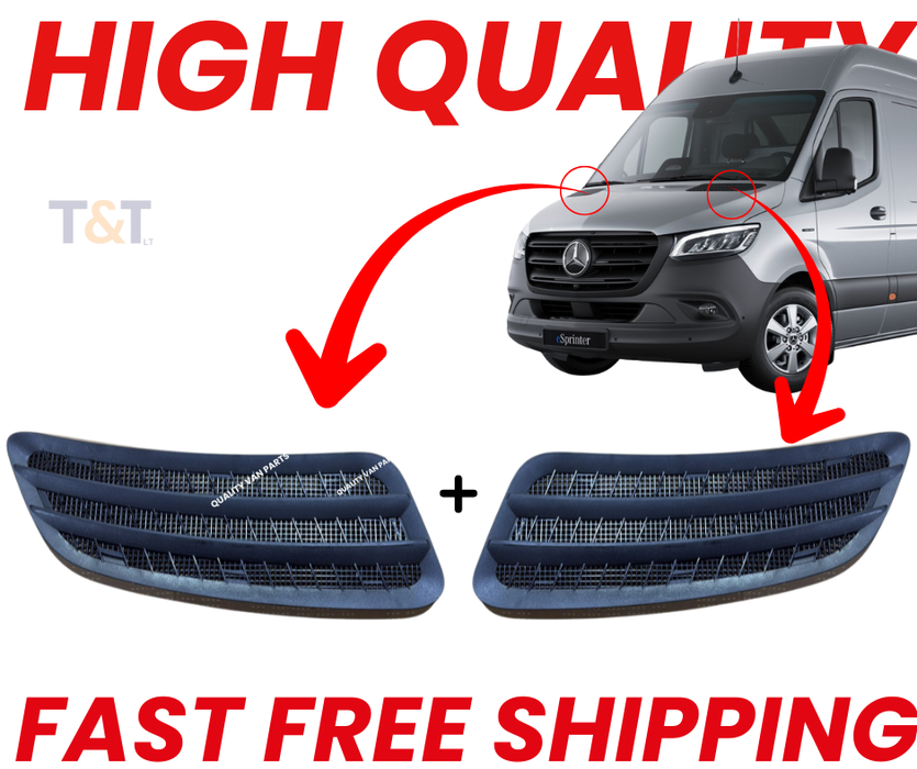 Hood Grille Vent Cover Trim Left & Right Pair for Mercedes Sprinter W907 2018 Onward  Bonnet Air Vent