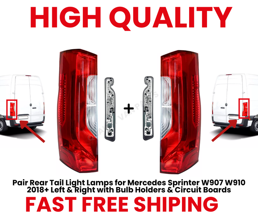 Pair Rear Tail Light Lamps for Mercedes Sprinter W907 W910 2018+ Left & Right with Bulb Holders & Circuit Boards