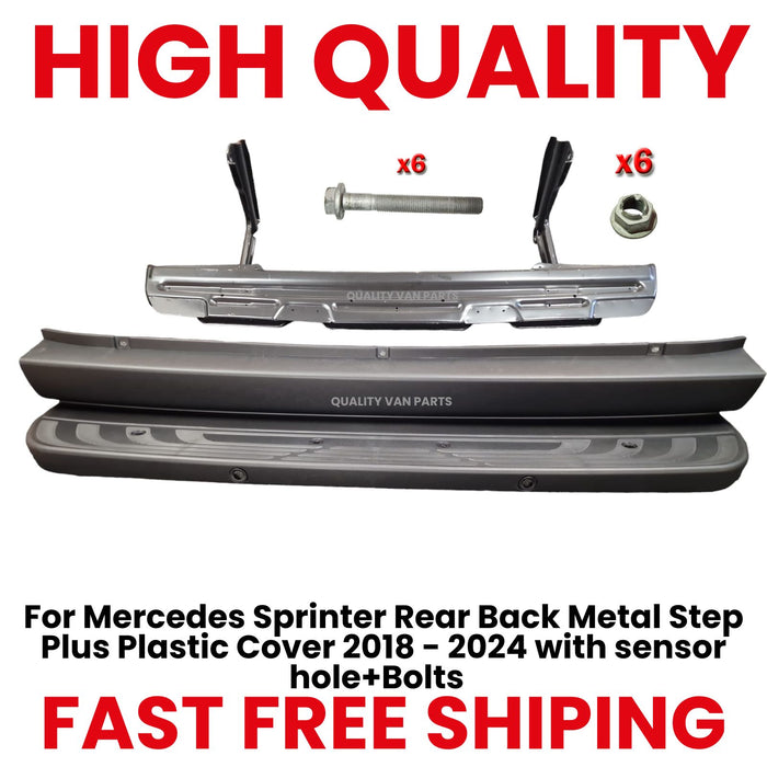 For Mercedes Sprinter Rear Back Metal Step Plus Plastic Cover 2018 - 2024 with sensor hole+Bolts