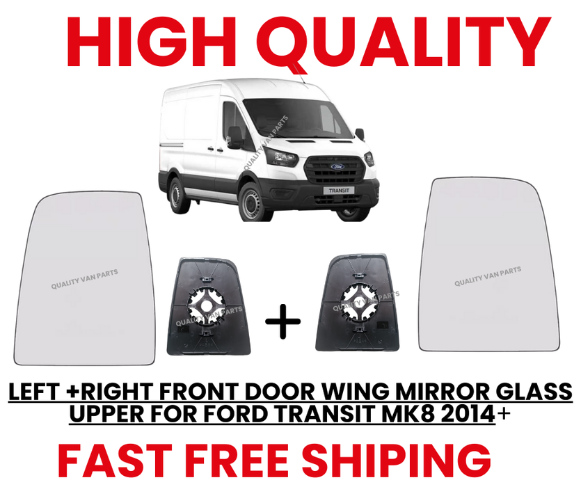 Left + Right Pair Front Door Wing Mirror Glass Upper For Ford Transit MK8 2014+