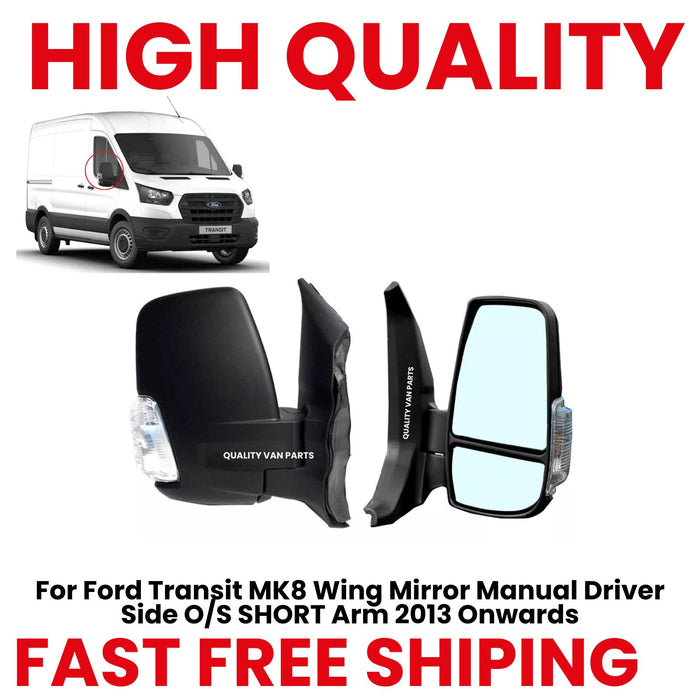 For Ford Transit MK8 Wing Mirror Manual Driver Side O/S SHORT Arm 2013 Onwards