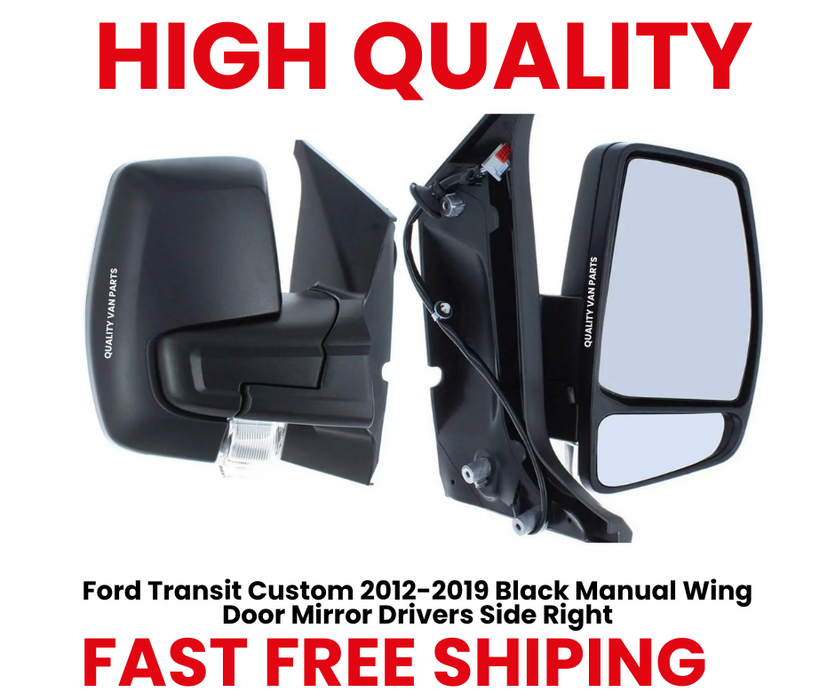 Ford Transit Custom 2012-2019 Black Manual Wing Door Mirror Drivers Side Right