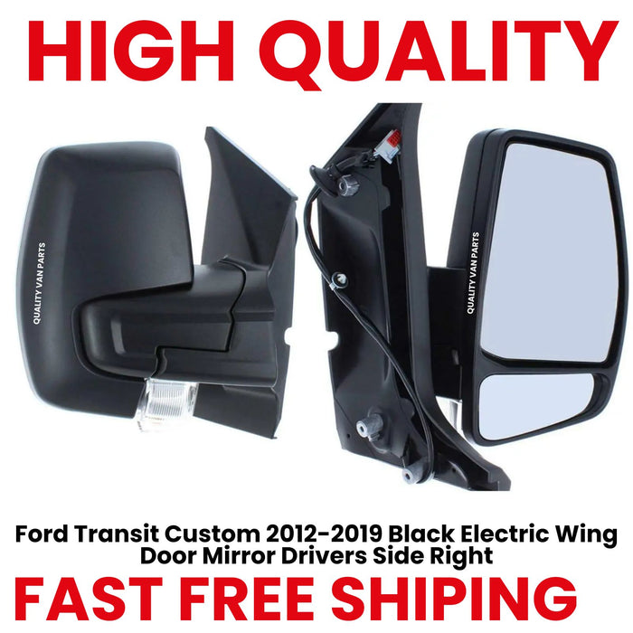 Ford Transit Custom 2012-2019 Black Electric Wing Door Mirror Drivers Side Right