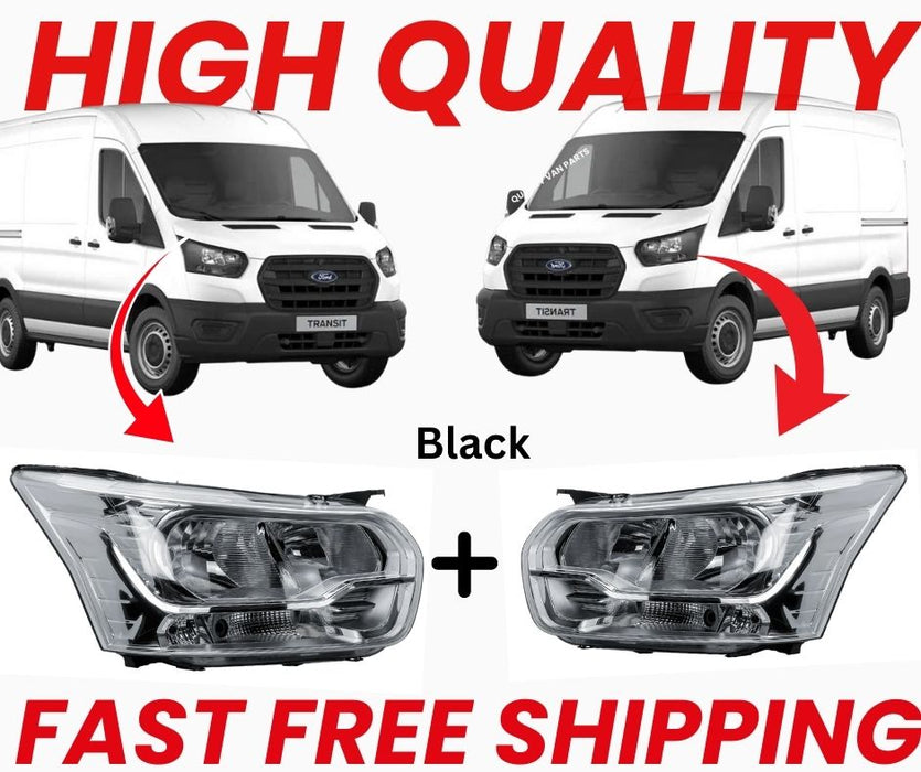 Headlights Ford Transit Mk8 V363 Van 2016-> Black Inner Headlamps Left & Right