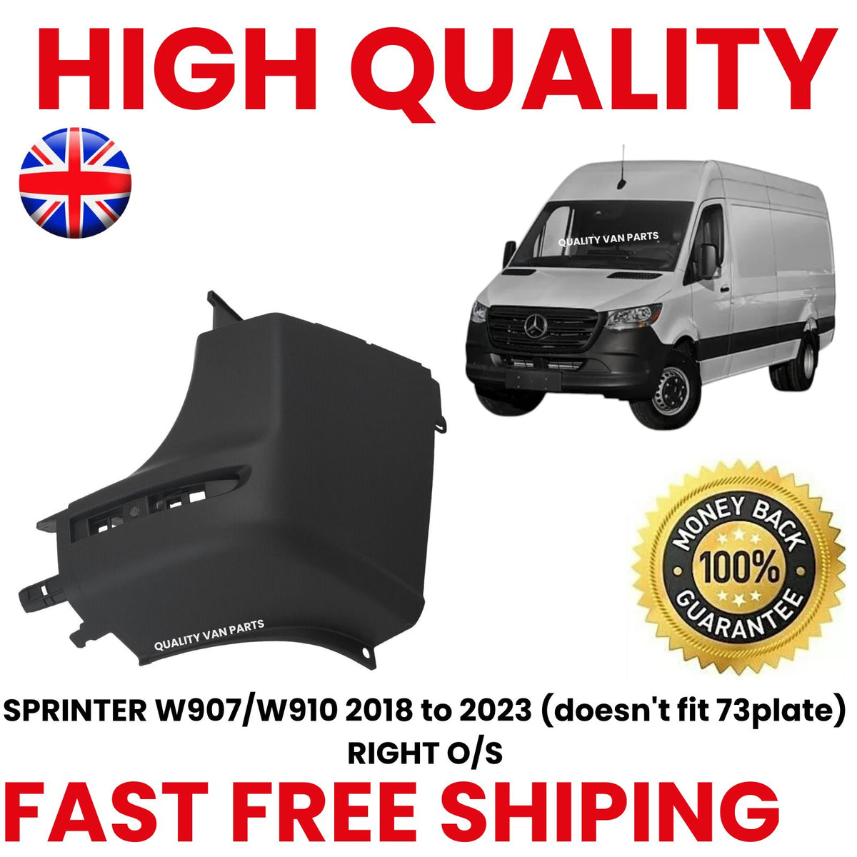Right Rear Corner Bumper for Mercedes Sprinter W907 W910 2018 to 2023 ...